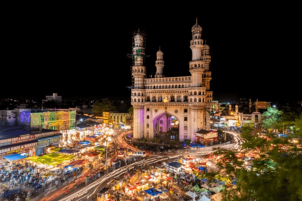 Charminar at night, best tourist place to visit in Hyderabad